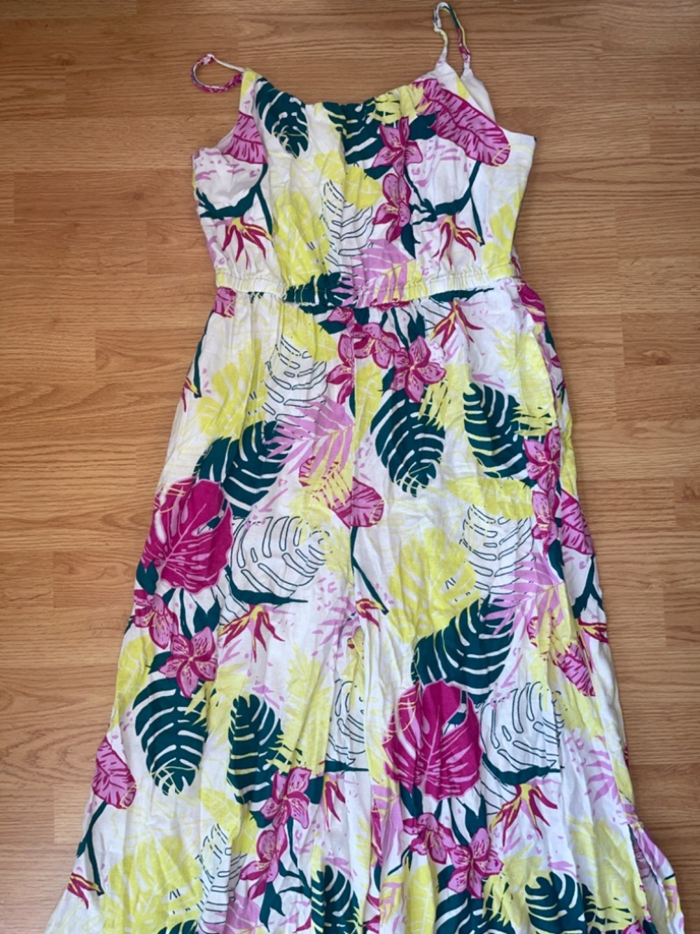 Nicole Miller Linen Blend Tropical Wide Leg Jumpsuit Overalls Size Medium - Picture 6 of 14